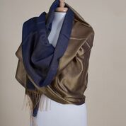 Silky Two-Faced Golden Navy Blue Shawl